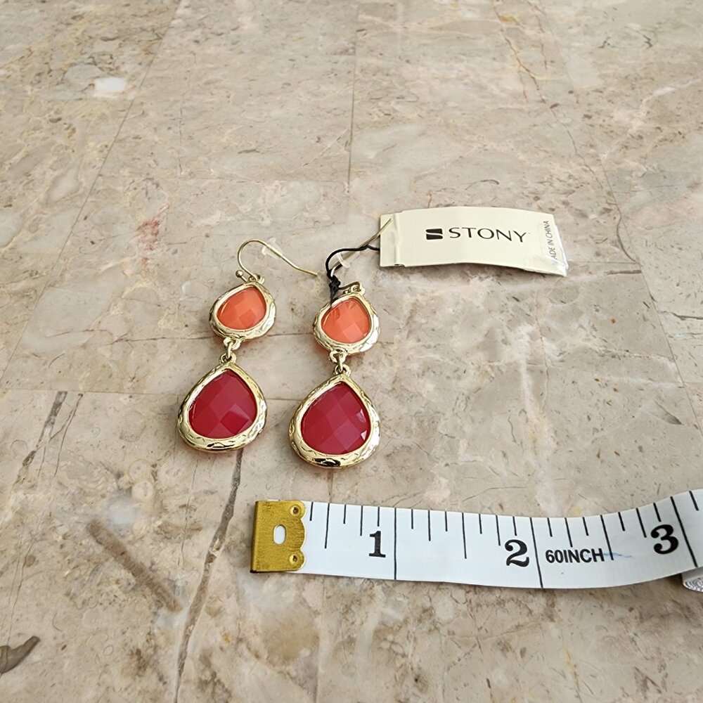Stony Orange and Pink Drop Earrings - Picture 4 of 6